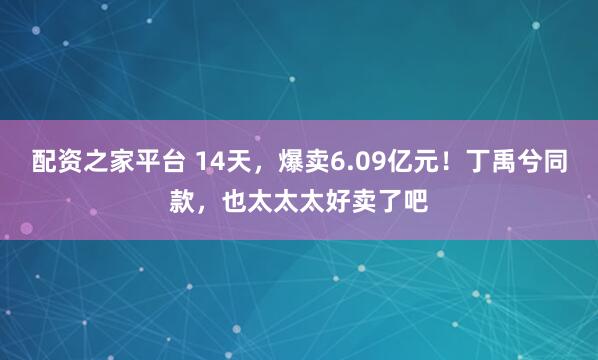 配资之家平台 14天，爆卖6.09亿元！丁禹兮同款，也太太太好卖了吧
